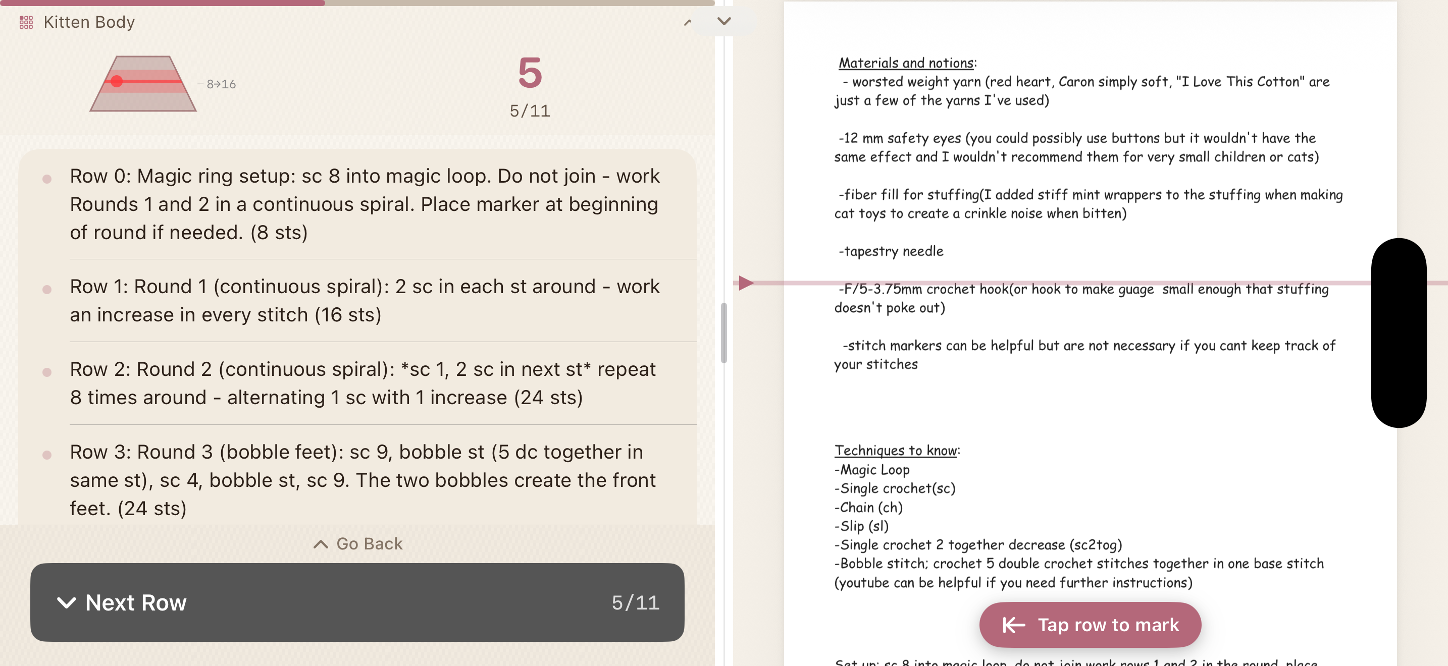 Split view — PDF and tracker side by side